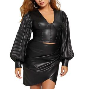 Women's Lani Pleated Faux-Leather Bustier Top